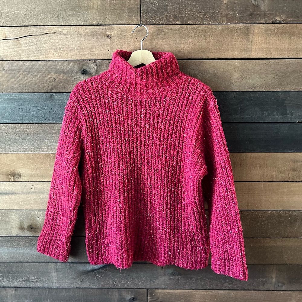 Vintage Fashion Bug Chunky Knit Turtleneck Sweater Marled Berry